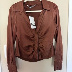 Satin brown Zara button up